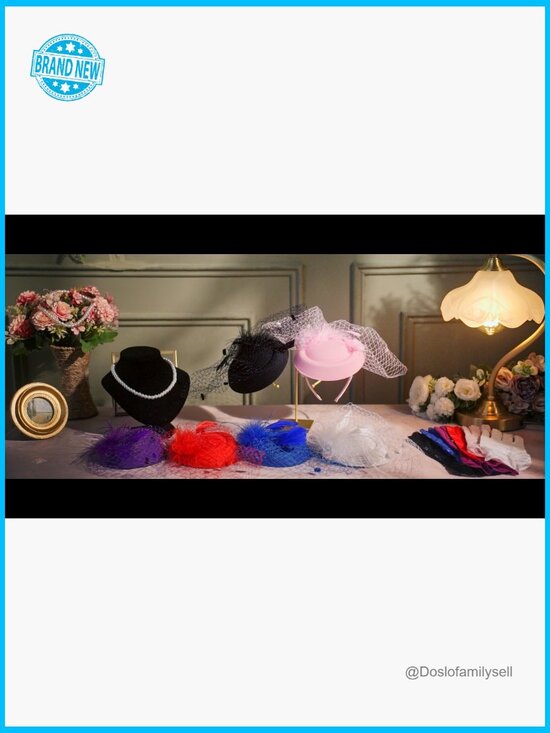 Vintage Fascinators Hats with Veil Lace Gloves Pearl Necklaces Set Tea Party main image 4